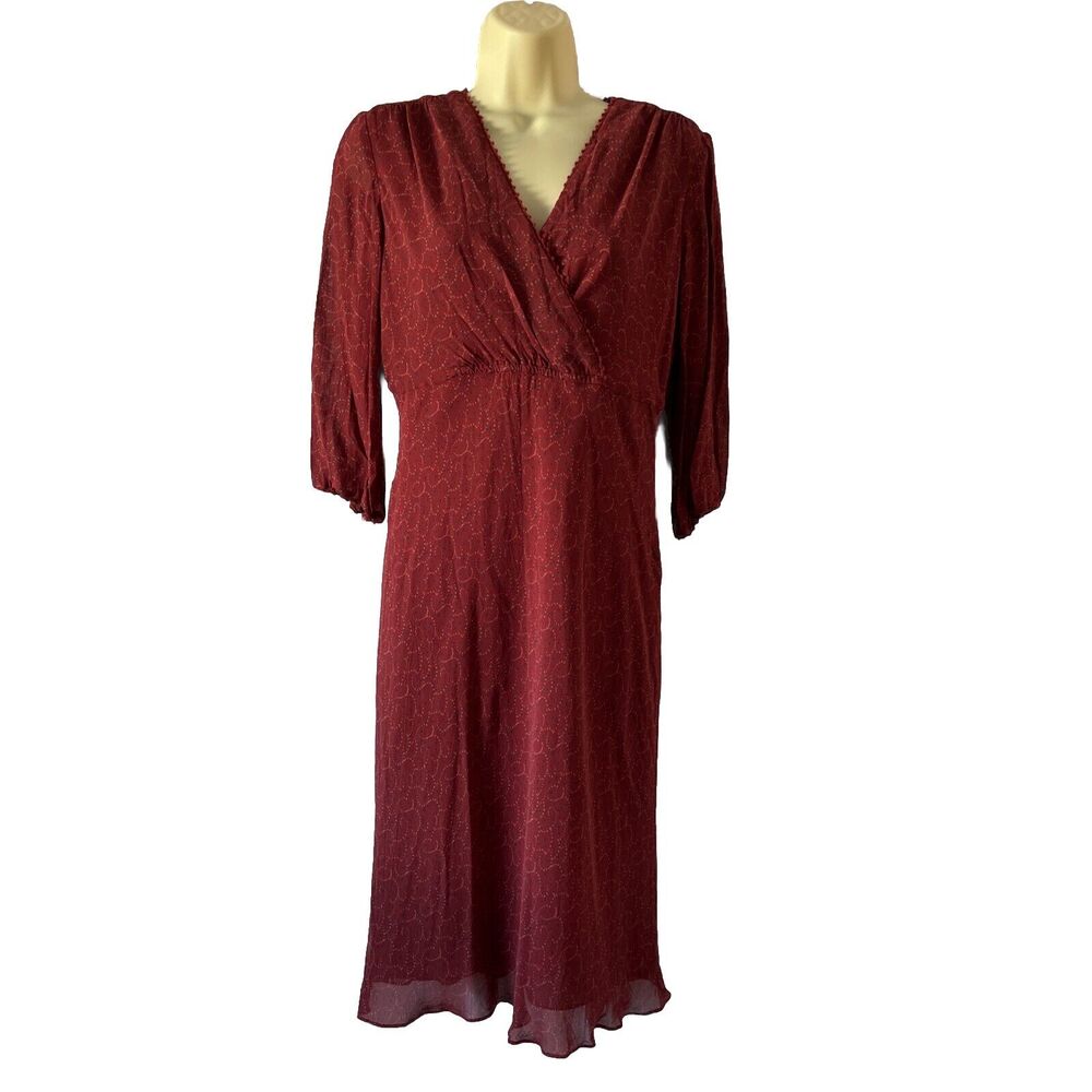 J.jill V-neck Art and Craft Collection Dress Women Size XS Brick Red Midi Retro